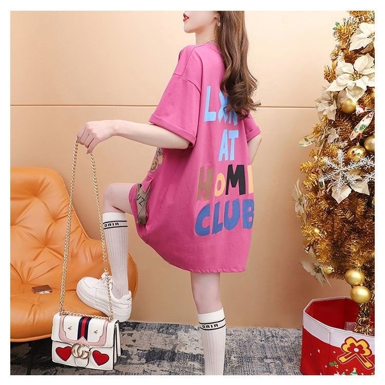 Áo Thun Cotton Tinh Khiết Dáng Rộng Tay Ngắn In Hình Gấu Hoạt Hình Mùa Hè Kích Thước Lớn Mẫu Mới Cho Nữ