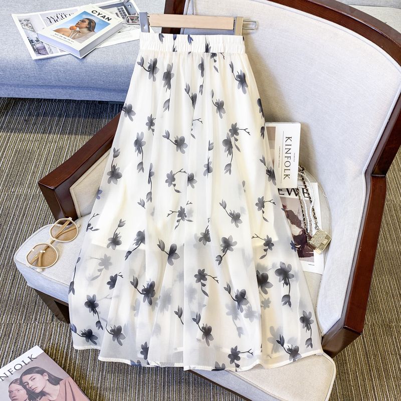 Chân Váy Chữ A Lưng Cao Họa Tiết Hoa Phong Cách Mori Pháp Thời Trang Mùa Hè Cho Nữ