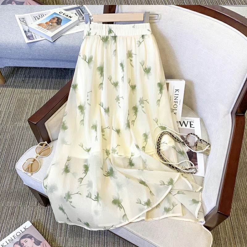 Chân Váy Chữ A Lưng Cao Họa Tiết Hoa Phong Cách Mori Pháp Thời Trang Mùa Hè Cho Nữ