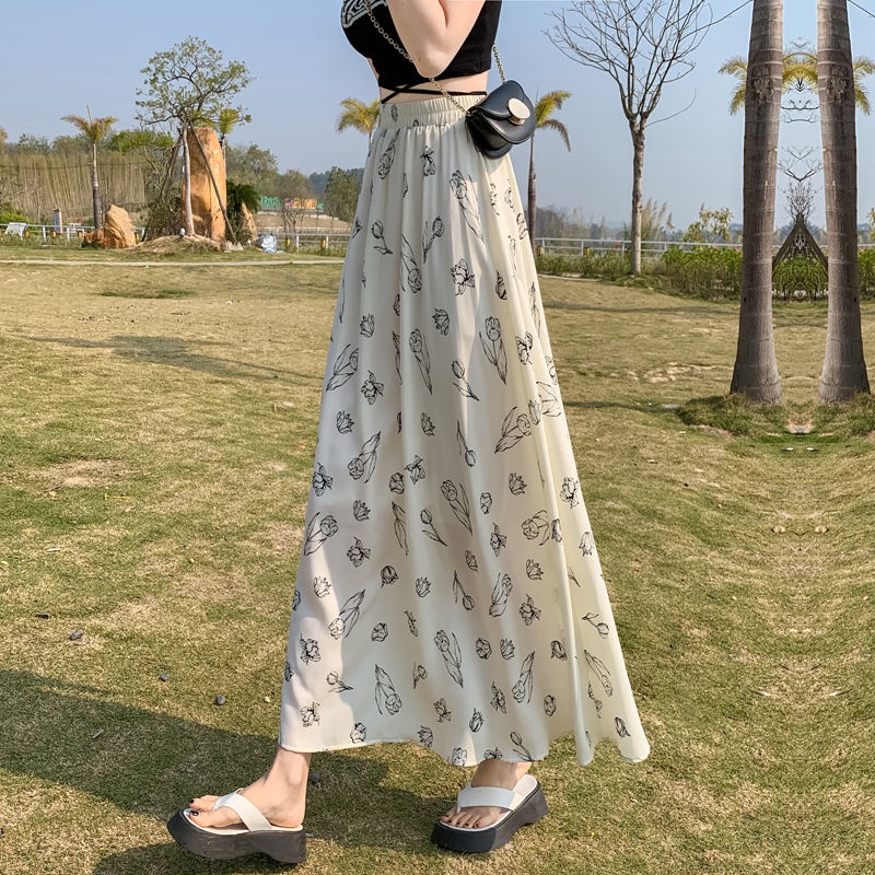 Chân Váy Chiffon Dài Dáng Chữ a Lưng Cao In Họa Tiết Hoa Thời Trang Mùa Hè Hàng Mới Dành Cho Bạn Nữ