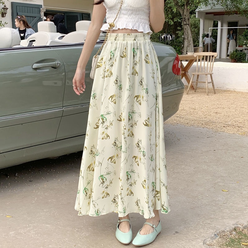 Chân Váy Chiffon Dài Dáng Chữ a Lưng Cao In Họa Tiết Hoa Thời Trang Mùa Hè Hàng Mới Dành Cho Bạn Nữ