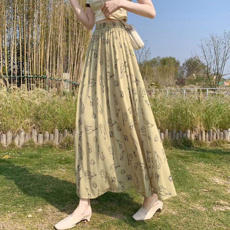 Chân Váy Chiffon Dài Dáng Chữ a Lưng Cao In Họa Tiết Hoa Thời Trang Mùa Hè Hàng Mới Dành Cho Bạn Nữ