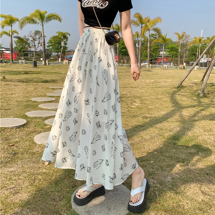 Chân Váy Chiffon Dài Dáng Chữ a Lưng Cao In Họa Tiết Hoa Thời Trang Mùa Hè Hàng Mới Dành Cho Bạn Nữ