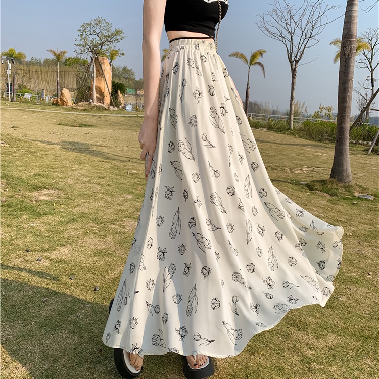 Chân Váy Chiffon Dài Dáng Chữ a Lưng Cao In Họa Tiết Hoa Thời Trang Mùa Hè Hàng Mới Dành Cho Bạn Nữ