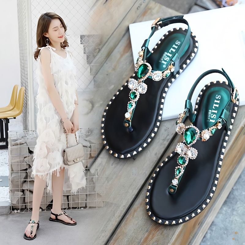 Giày Sandal Đế Bệt Siêu Mềm Quai Đính Đá Thời Trang Đi Biển 2023 Cho Nữ