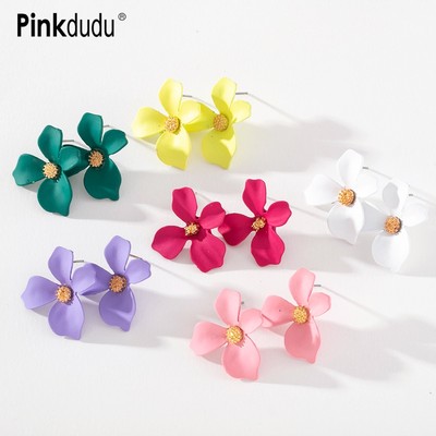 Khuyên tai PINKDUDU PD107 hình cánh hoa bằng kim loại phong cách Hàn Quốc thời trang cho nữ