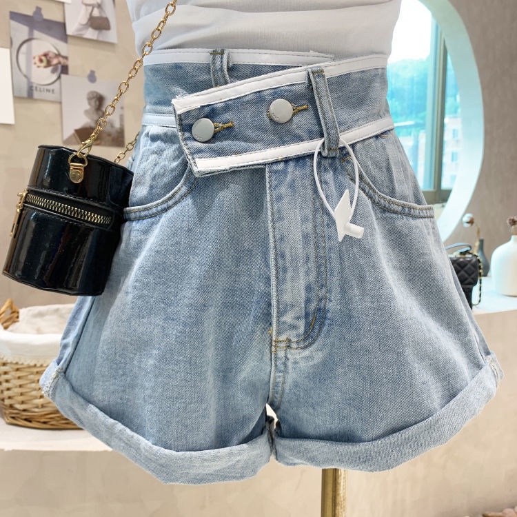 Hàng Có Sẵn Quần Short Denim Dáng Chữ a Ống Rộng Lưng Cao Phong Cách Hong Kong Thời Trang Mùa Hè 2023 Mới