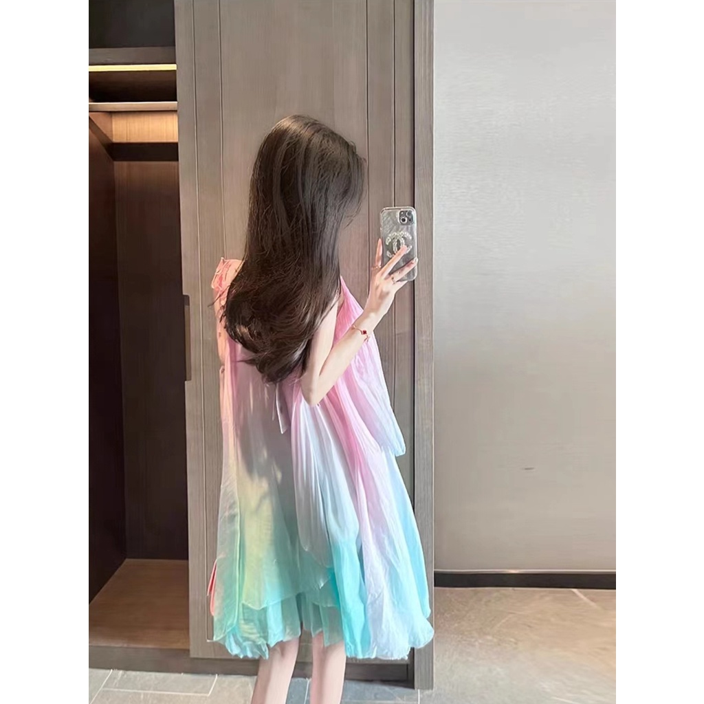 Hàng Có Sẵn Đầm Hai Dây Mùa Hè 2023 Thiết Kế Mới Màu Hồng Phong Cách Pháp Gợi Cảm Cho Nữ