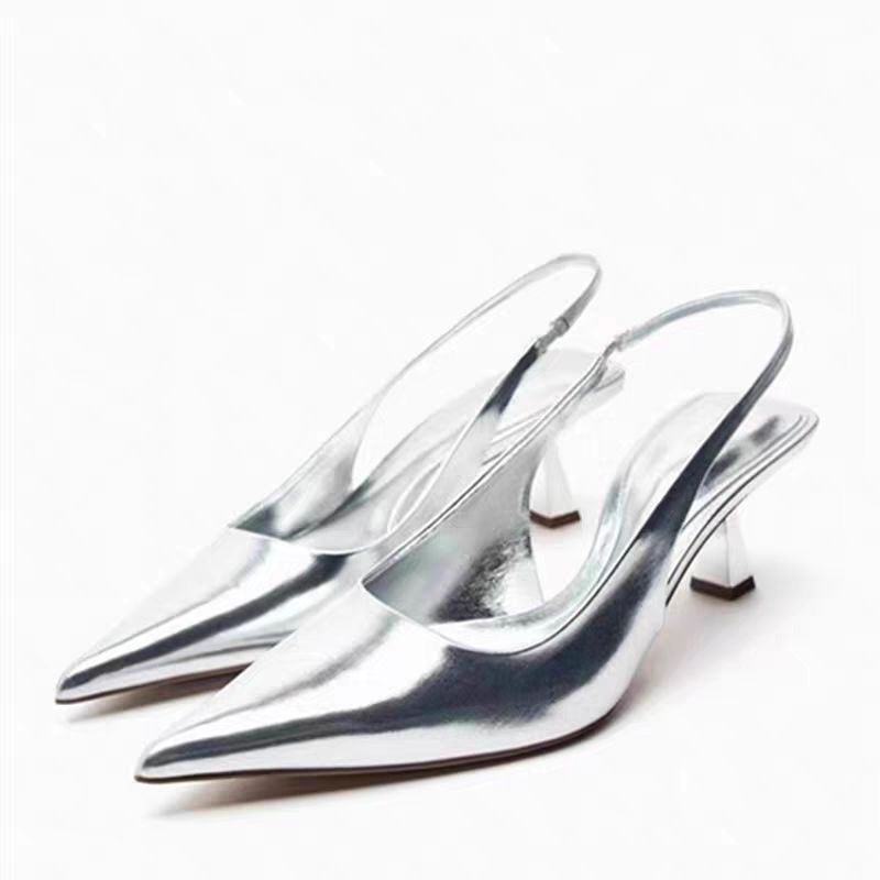 Za Giày Cao Gót Sandal Nữ Màu Bạc Sáng Bóng Phong Cách Mới Mùa Hè Dễ Phối Đồ Po