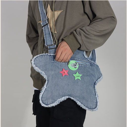 Hàng Mới Về Mới Túi Xách denim Họa Tiết Ngôi Sao Thời Trang Cho Nam Và Nữ