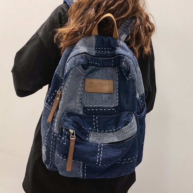 Ba Lô Vải denim Thời Trang Hàn Quốc Dành Cho Học Sinh