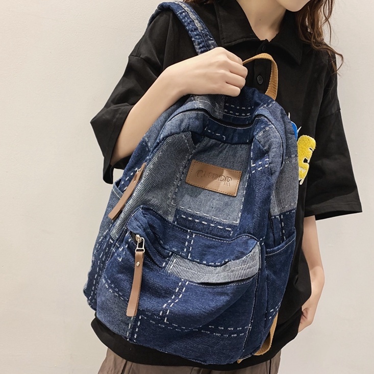 Ba Lô Vải denim Thời Trang Hàn Quốc Dành Cho Học Sinh