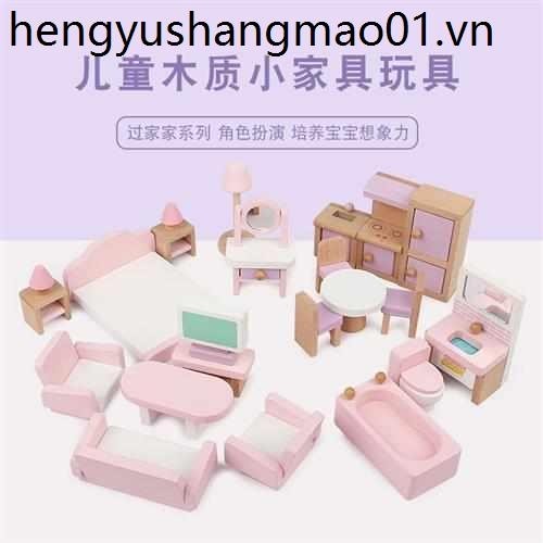 Trẻ Em Bằng Gỗ Mini Nhà Chơi Nội Thất Nhỏ 22 Mảnh Bộ Mô Phỏng Phòng Ngủ Nhà Bếp Phòng Khách Mô Hình Nhà Búp Bê Đồ Chơi