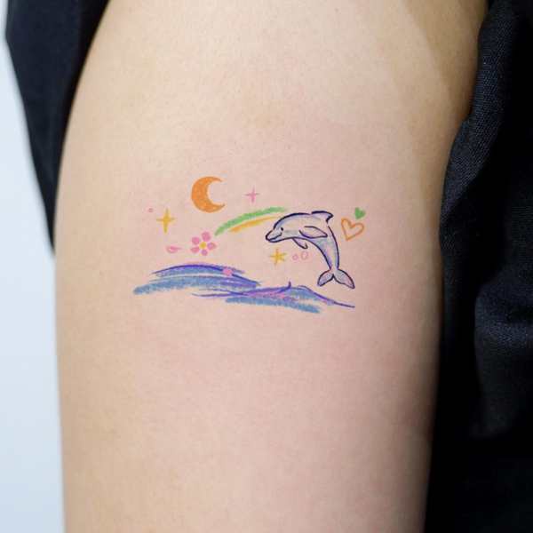 Hình Xăm Dán Cá Heo Hoạt Hình Nhiều Màu Chống Nước Lâu Trôi Cho Nữ