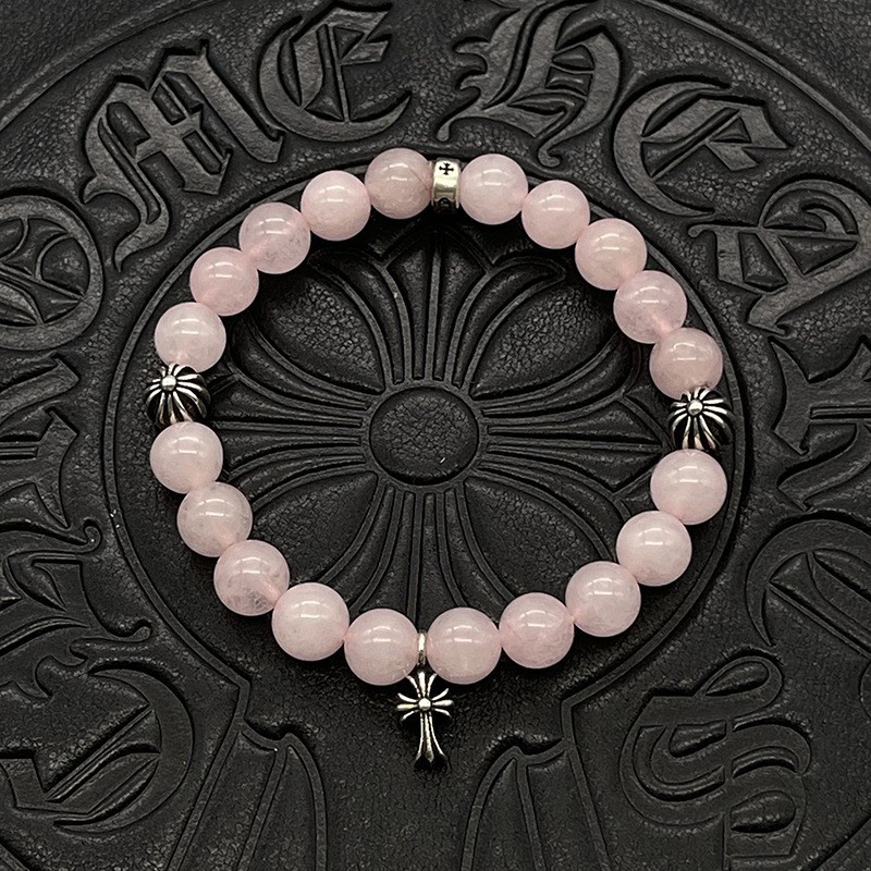 CHROME HEARTS Vòng Tay Mạ Bạc 925 Hình Trái Tim Đính Đá Pha Lê 8mm Phong Cách vintage Sang Trọng