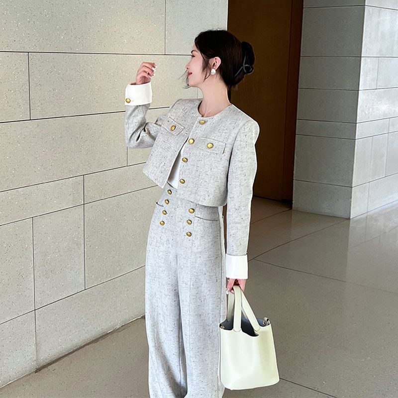 Bộ Áo Khoác Vest Dài Tay Phối Quần Dài Phong Cách Pháp Thời Trang Mùa Thu 2023 Mới Cho Nữ