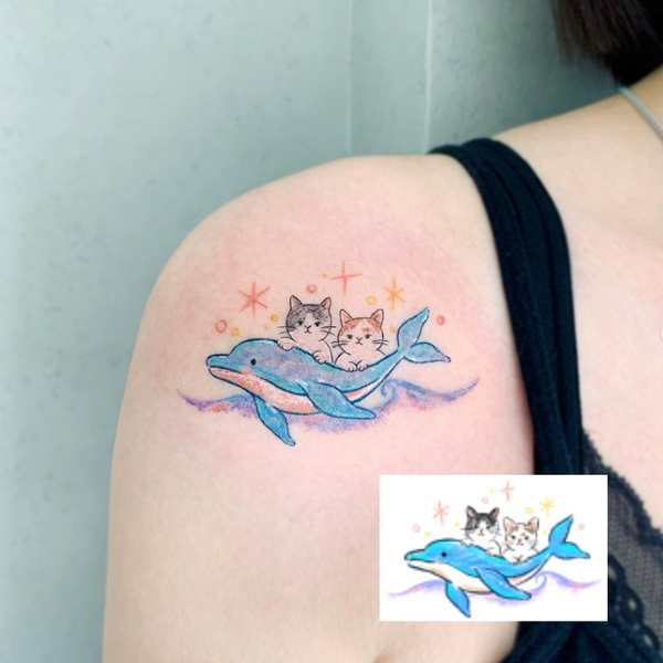 Hình Xăm Dán Cá Heo Hoạt Hình Nhiều Màu Chống Nước Lâu Trôi Cho Nữ