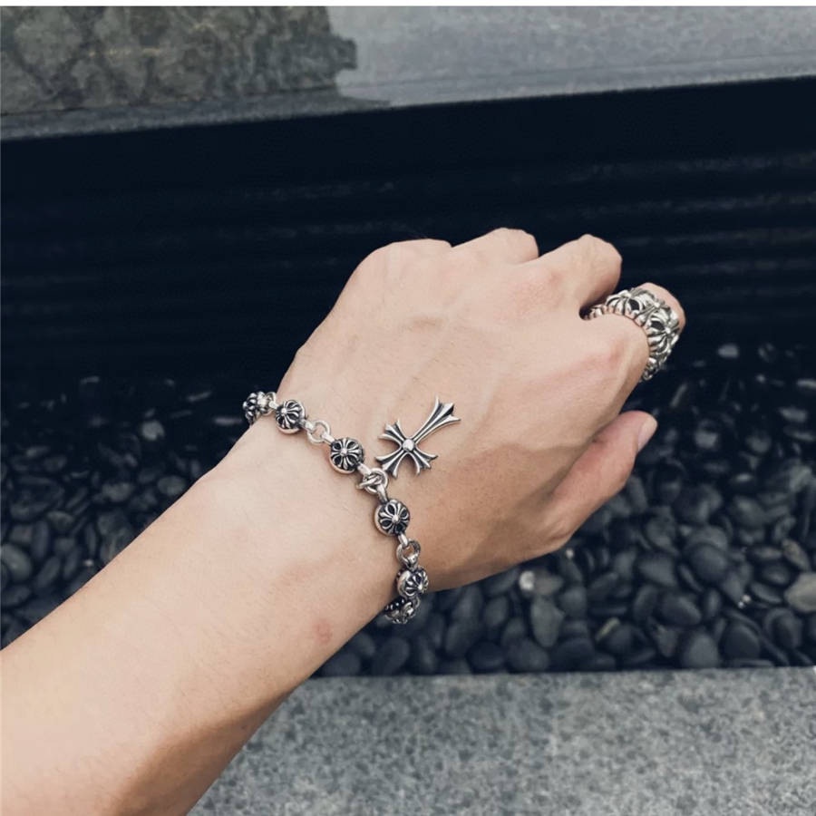 CHROME HEARTS Vòng Tay Mạ Bạc 925 Mặt Thánh Giá Phong Cách hip hop Thời Trang