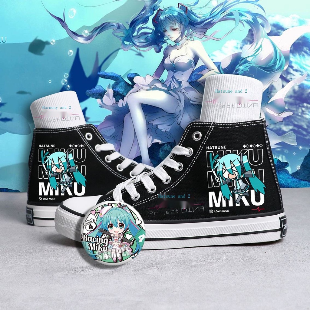Giày Vải canvas Cổ Cao Họa Tiết Hoạt Hình hatsune miku 2023 Cho Nam Và Nữ