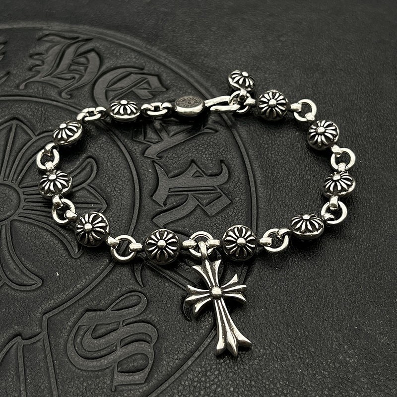 CHROME HEARTS Vòng Tay Mạ Bạc 925 Mặt Thánh Giá Phong Cách hip hop Thời Trang