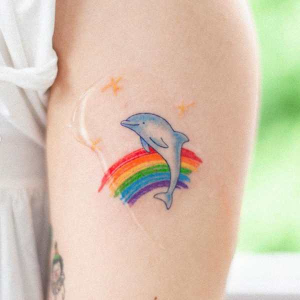 Hình Xăm Dán Cá Heo Hoạt Hình Nhiều Màu Chống Nước Lâu Trôi Cho Nữ