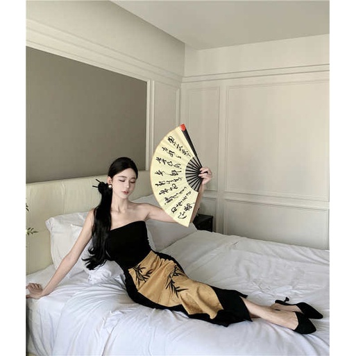 Đầm Ống Mỏng Vừa Vặn Mùa Hè 2023 Màu Sắc Tương Phản Phong Cách Trung Hoa Cổ Điển