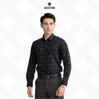  ÁO SƠ MI NAM DÀI TAY ARISTINO MÀU ĐEN KẺ XANH ALS24002 
