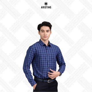  Áo sơ mi nam dài tay ARISTINO dáng suông nhẹ họa tiết xanh kẻ trắng thời thượng lịch lãm- ALS22602 