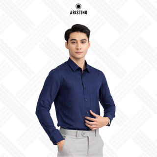  Áo sơ mi nam dài tay ARISTINO màu xanh tím than kẻ lịch lãm thời thượng - ALS05702 
