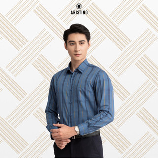  Áo sơ mi nam dài tay ARISTINO phom Regular fit suông nhẹ màu xanh kẻ vàng tinh tế lịch lãm  - ALS20002 