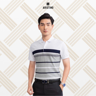 Áo polo nam tay ngắn ARISTINO kẻ xám phong cách, lịch lãm APS018S3