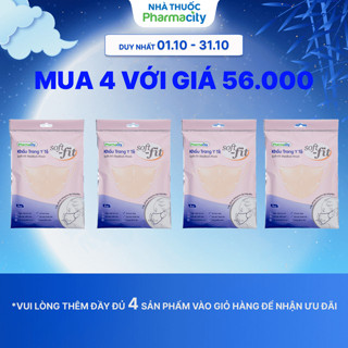 Khẩu trang Pharmacity y tế màu hồng Soft-fit (Gói 5 cái)