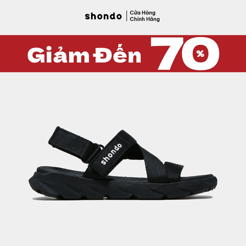 Giày Sandals Nam Nữ Unisex Êm Chân Shondo F6 Sport Đen Full F6S301