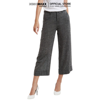 [CÒN SIZE S, M] Quần Tây nữ lửng ống rộng suông màu đen khói vải lanh NINOMAXX 1906042
