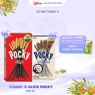  Combo 10 hộp Bánh que Glico Pocky Happy Set B mix vị  5 Socola - 5 Cookies & Cream  