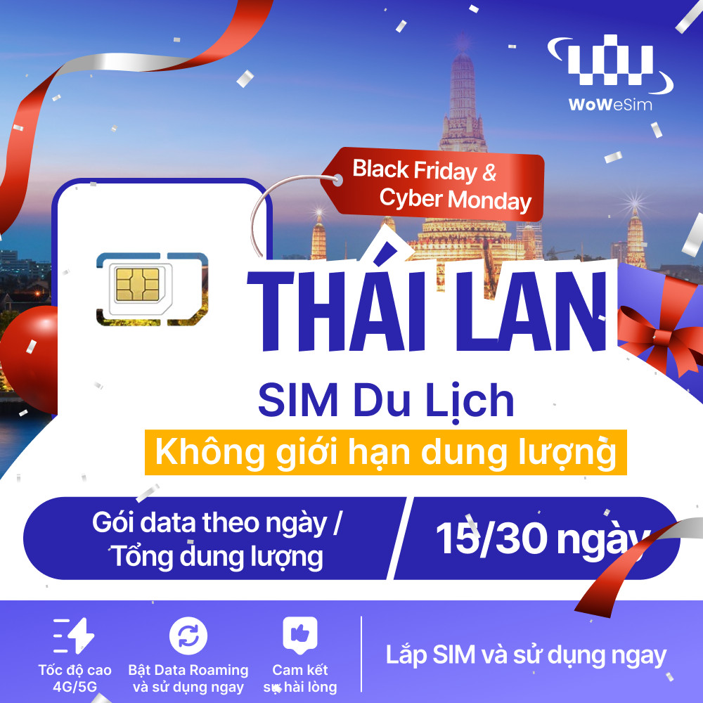 Sim Du Lịch Thái Lan 4G Tốc Độ Cao Không Giới Hạn Dung Lượng - 15/30 Ngày