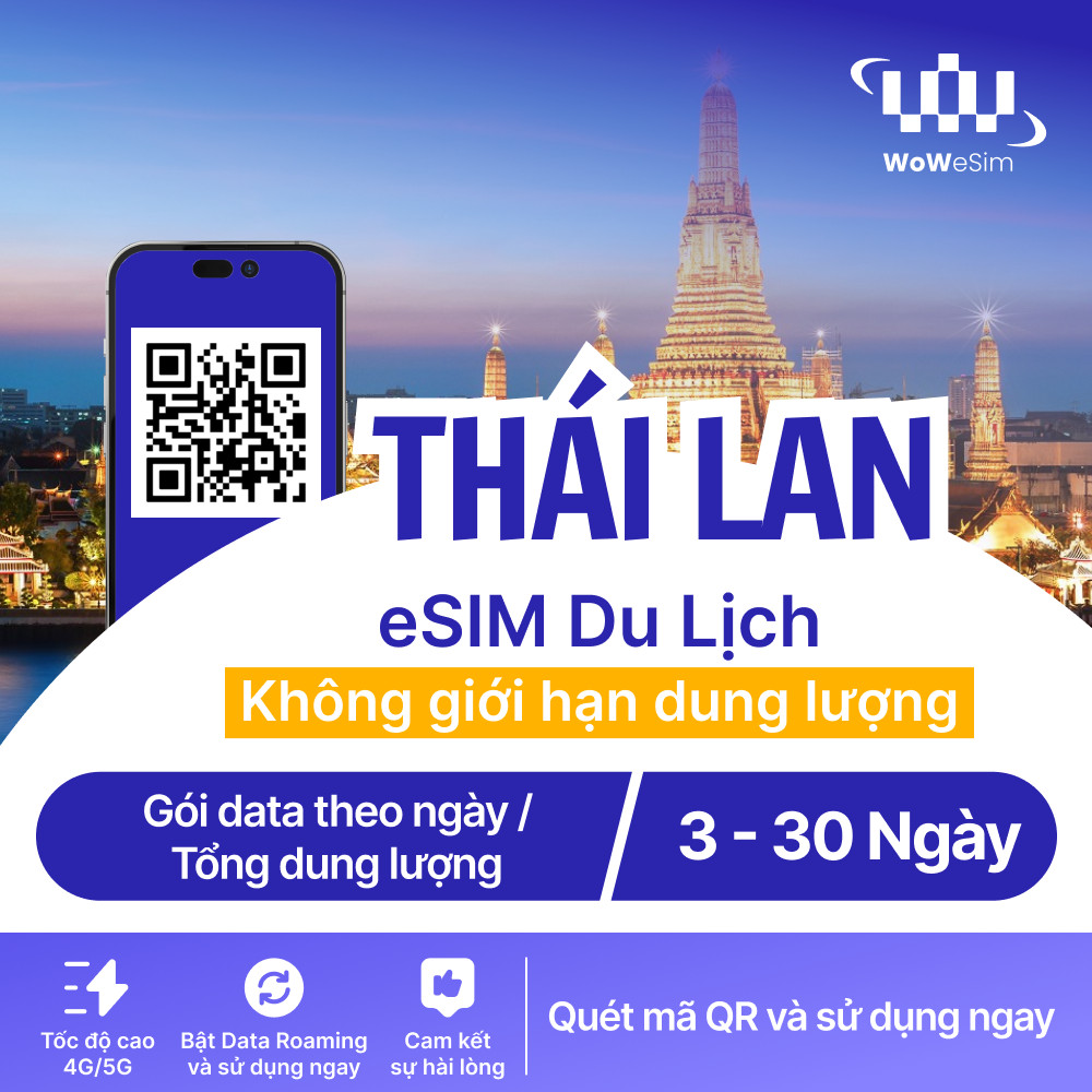 [ESIM] eSim Du Lịch Thái Lan Không Giới Hạn Dung Lượng 4G/5G | 3 - 10 Ngày | Gửi eSIM ngay qua email