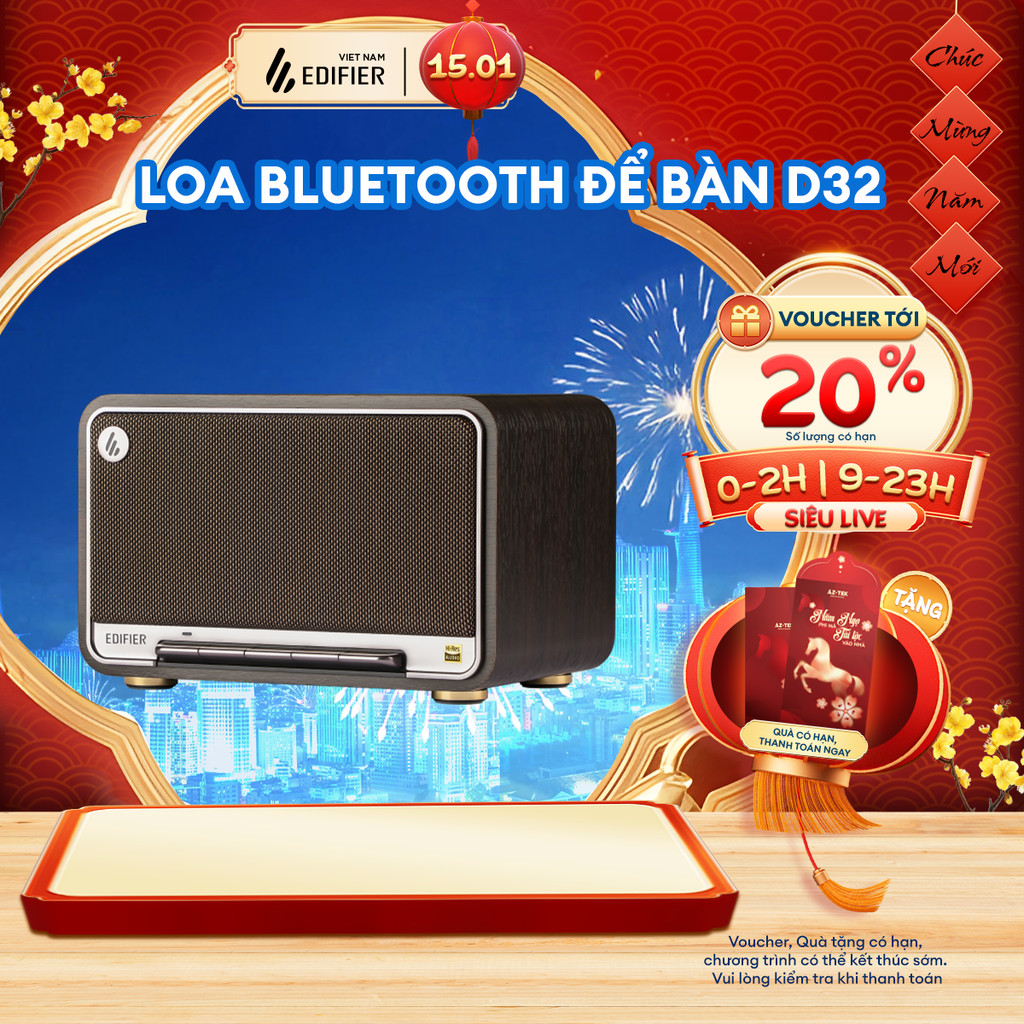 Loa Để Bàn Bluetooth EDIFIER D32 | Công suất 60W | Thời Gian Sử Dụng Tới 11H | Thiết Kế Retro | Bảo 