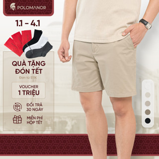  Quần short nam ngắn POLOMANOR vải kaki xuất xịn lưng đai thun co giãn 2 chiều chuẩn form 