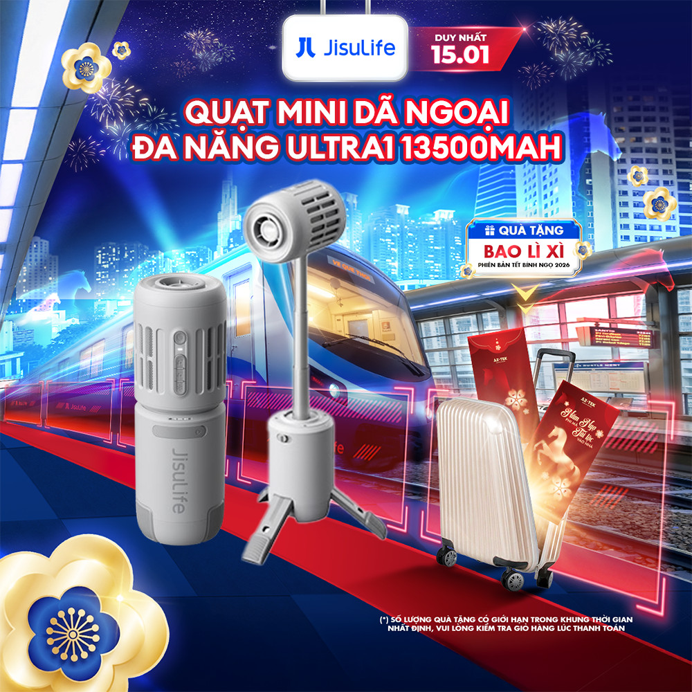 Quạt Tích Điện Ngoài Trời 3In1 JISULIFE Ultra1 13500mAh - Đèn Pin/Sạc Dự Phòng, Bảo Hành 12 Tháng