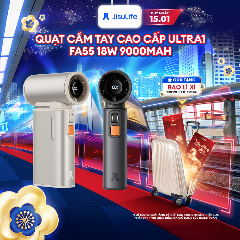 Quạt Cầm Tay JISULIFE FA55 Ultra1 - Sử Dụng 1-6 Giờ, 100 Cấp Gió, Sạc Nhanh 18W, Bảo Hành 12 Tháng
