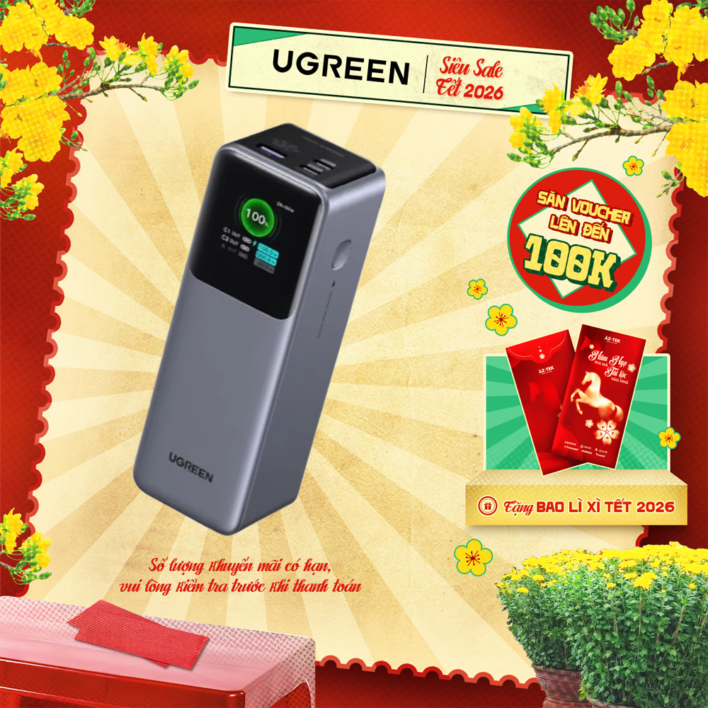 Pin sạc dự phòng 25000mAh-200w/20000mAh-130w-165w/12000mAh-100w Ugreen Nexode Màn LED | BH 18 tháng 