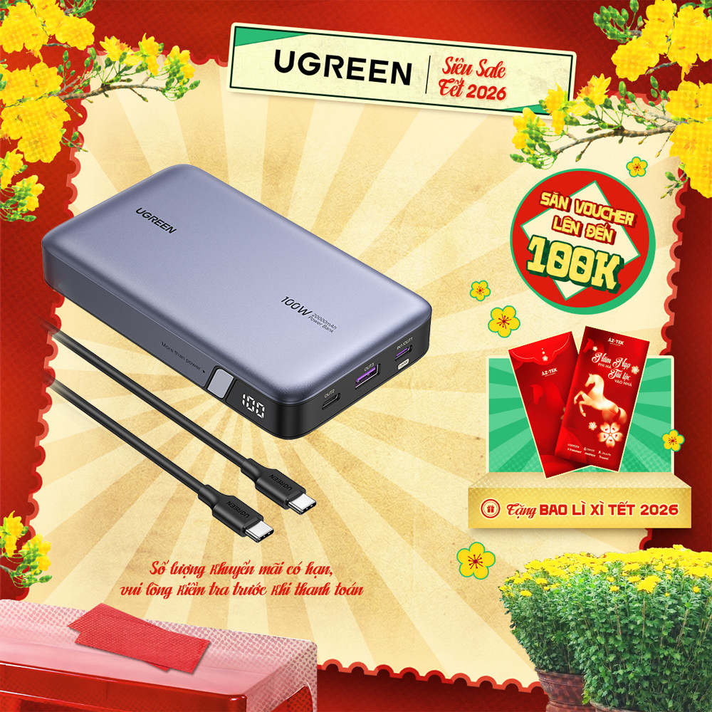 Pin sạc dự phòng Ugreen 20000mAh/25000mAh 100W/145W | Sạc nhanh 3 cổng | BH 18 tháng 1 đổi 1 | 90597