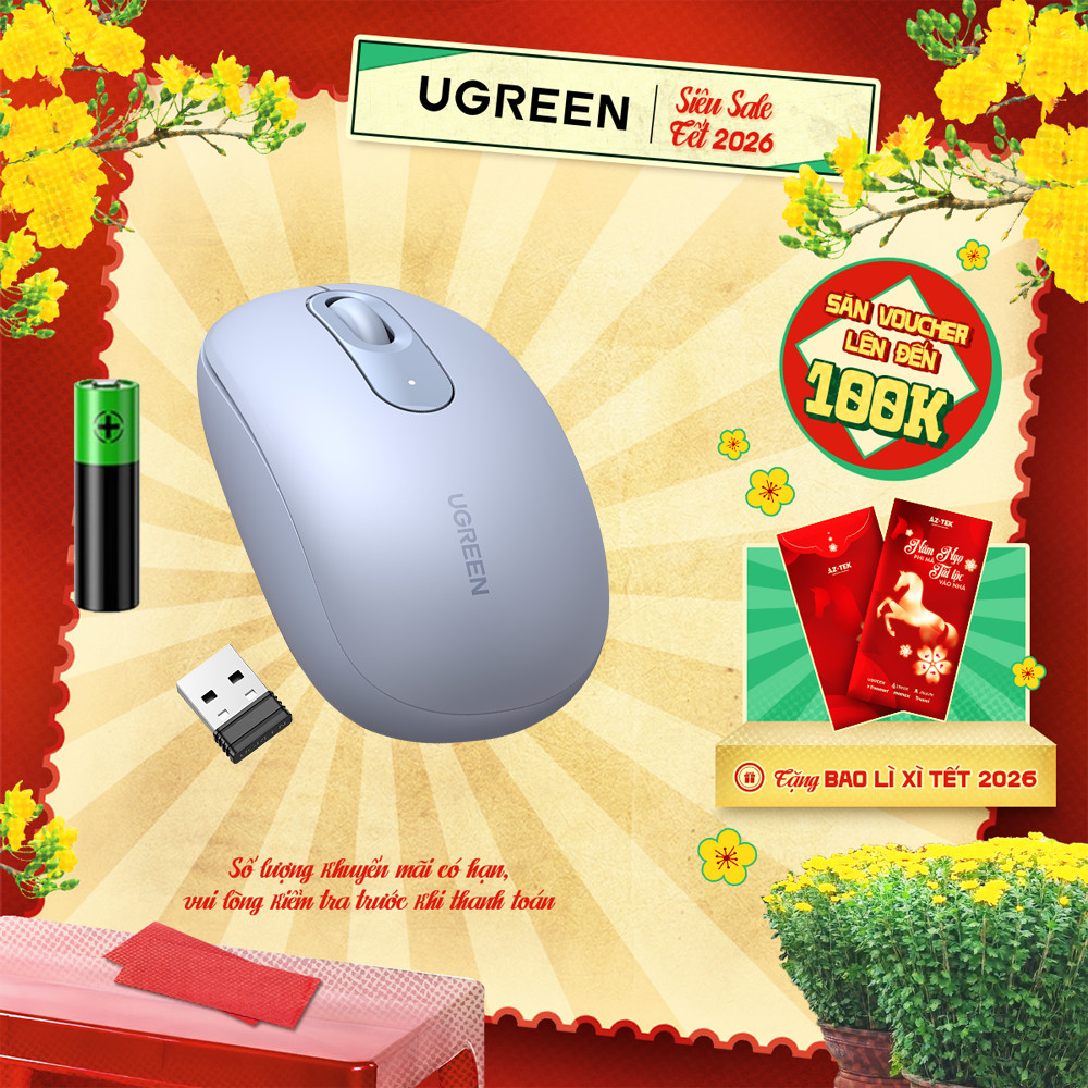 Chuột không dây 2.4G UGREEN MU105 | 4 mức điều chỉnh DPI | Độ yên tĩnh cao | Bảo Hành 18 Tháng 1 Đổi