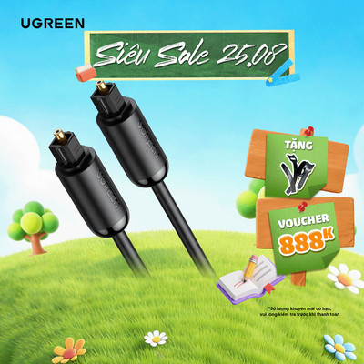 Cáp audio quang Toslink Optical UGREEN 70890 | Hỗ trợ âm thanh 5.1/ 7.1 | Đầu cáp mạ vàng | BH 18 Tháng 1 Đổi 1 |