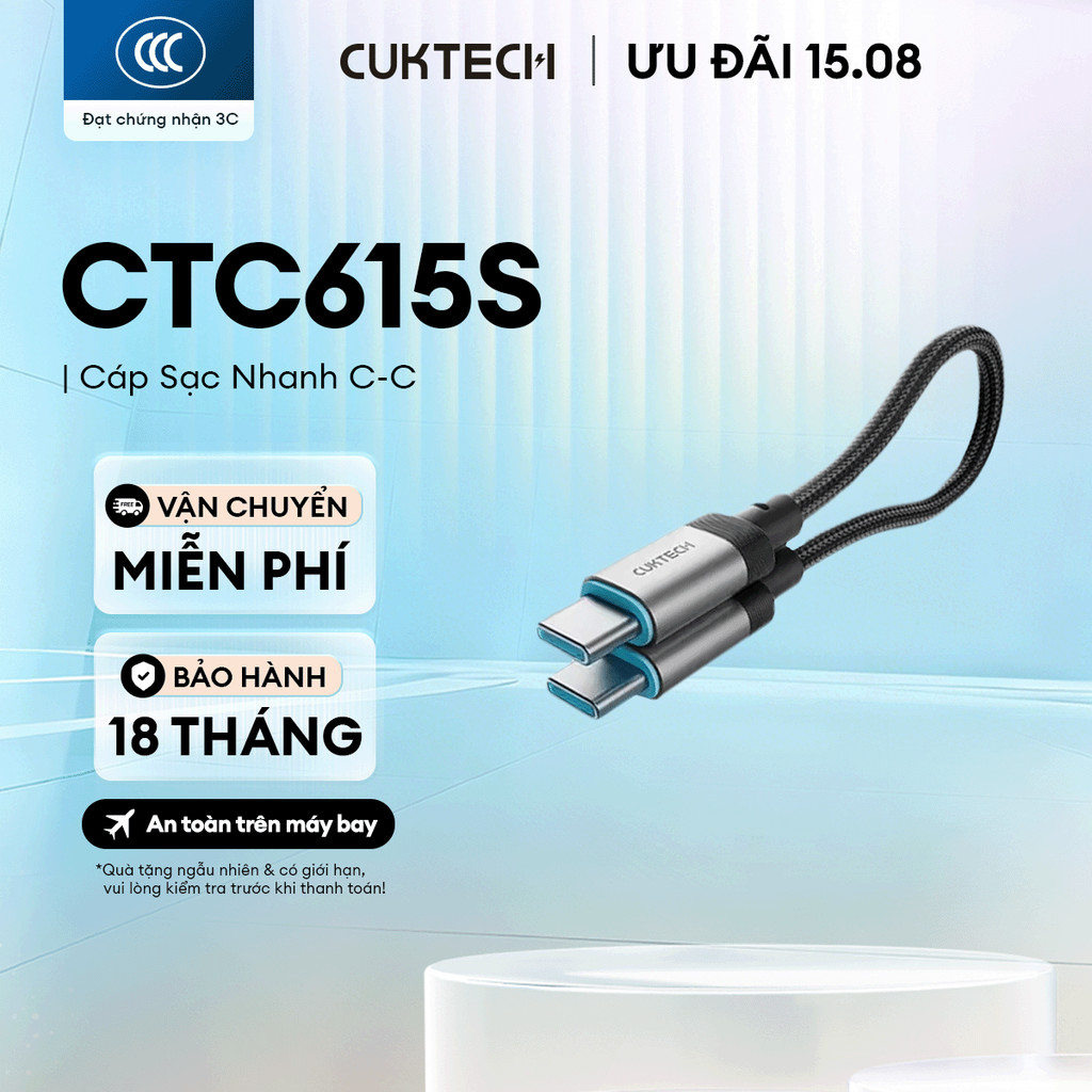 Cáp Sạc Nhanh CUKTECH CTC615S C-C | Công Suất Sạc Max 240W | Truyền Dữ Liệu 480 Mbps | Bảo Hành 18 Tháng