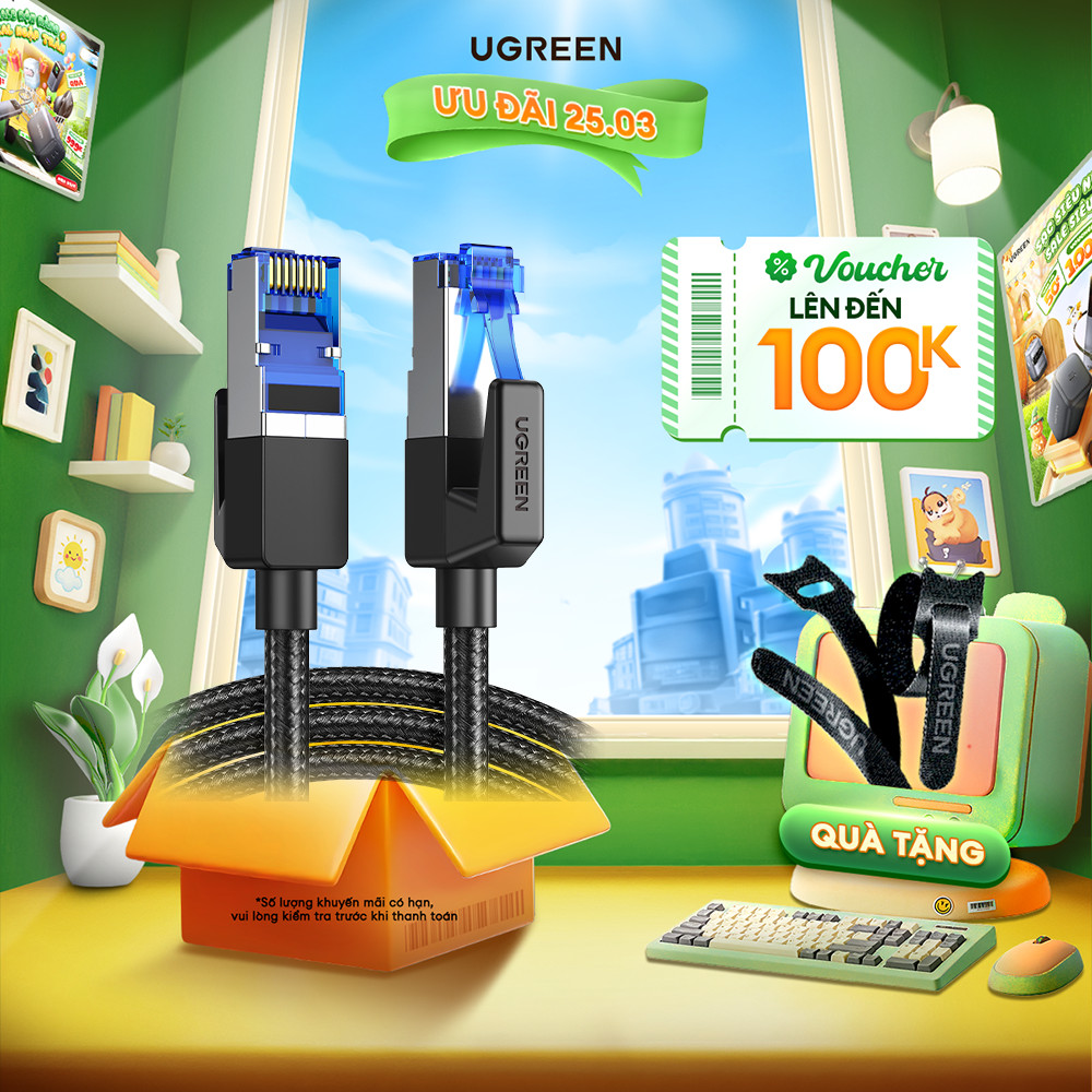 Dây cáp mạng Cat8 UGREEN NW153 bọc dù dài 1M | Hỗ trợ chuẩn BASE-T 40Gbps Bảo Hành 18 Tháng 1 Đổi 1 