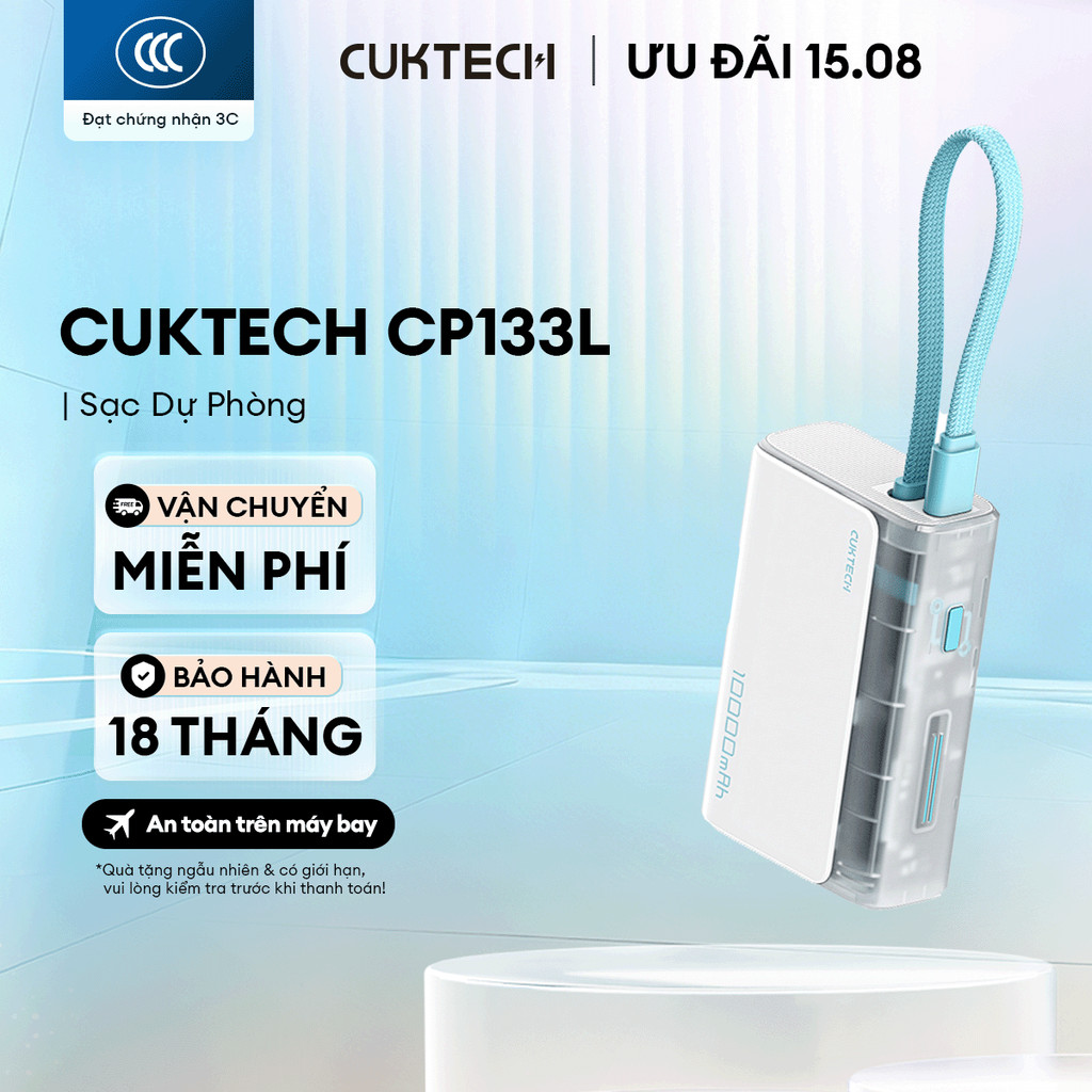 CUKTECH CP133L Sạc Di Động Kèm Cáp | Sạc Nhanh 33W Max | Dung Lượng 10.000mAh | Bảo Hành 18 Tháng LPB100