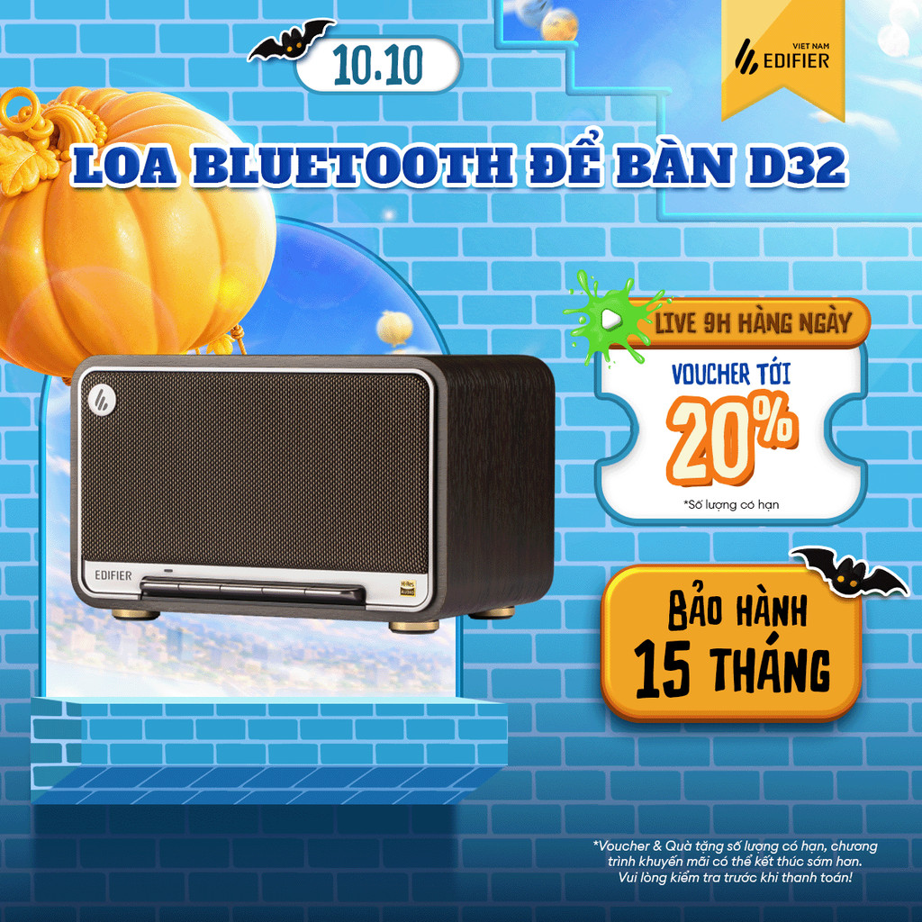 Loa Để Bàn Bluetooth EDIFIER D32 | Công suất 60W | Thời Gian Sử Dụng Tới 11H | Thiết Kế Retro | Bảo Hành 15 Tháng