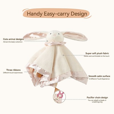 Thỏ Chăn An Ninh Cho Bé Khăn Thoải Mái Hai Mặt Sang Trọng Satin Soother Có Núm Vú Giả Giá Đỡ Cảm Giác Xúc Xúc Giác Đồ Chơi Làm Dịu Cho Trẻ Sơ Sinh 0-12 Tháng